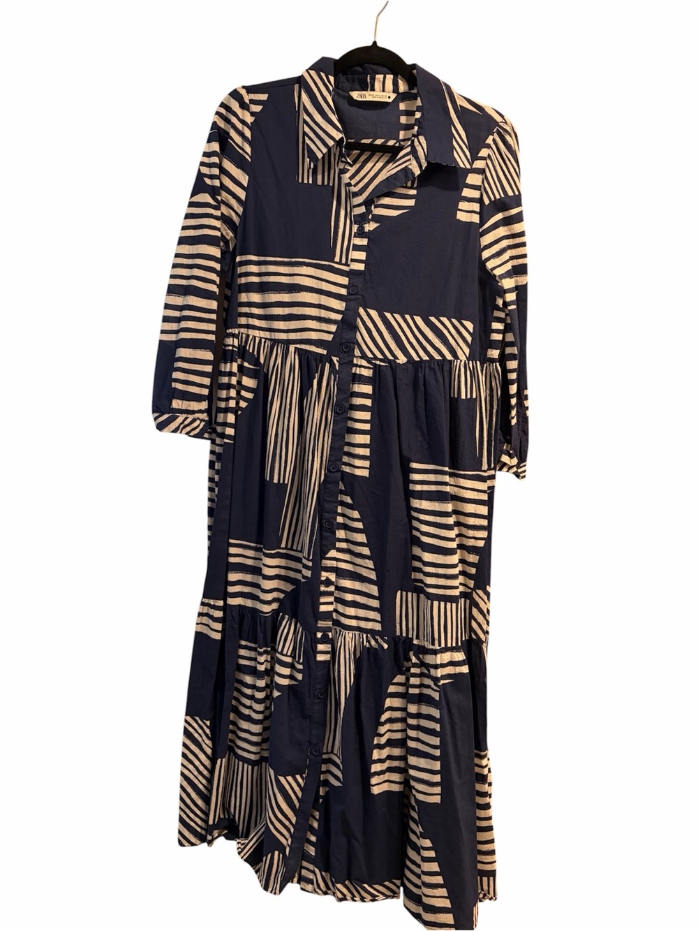 Zara Navy and White Striped Block Midi Shirt Dress - Picture 2 of 5